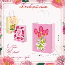 Affrolling 24 Pcs Mother's Day Paper Bags Carnation Pink Mother's Day Mom Theme Party Paper Gift Bags with Handle for Party Favor Treat