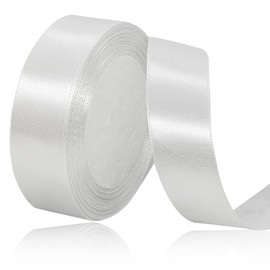 White Satin Ribbon 1 Inch x 25 Yards, Solid Color Fabric Ribbon for Gift Wrapping, DIY Crafts, Hair Bows Making, Wreath, Wedding Party Decoration and Sewing Projects