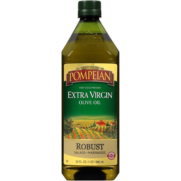 Pompeian Robust Extra Virgin Olive Oil, First Cold Pressed, Full-Bodied Flavor, Perfect for Salad Dressings & Marinades, 32 FL. OZ.