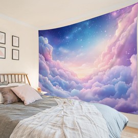 SCECALA Fantasy Pink Cloud Tapestry Purple Pink Pastel Clouds Sky Wall Art Tapestry Nature Landscape Wall Hanging for Bedroom Living Room College Dorm Photography Party Home Decor 60x40 Inch