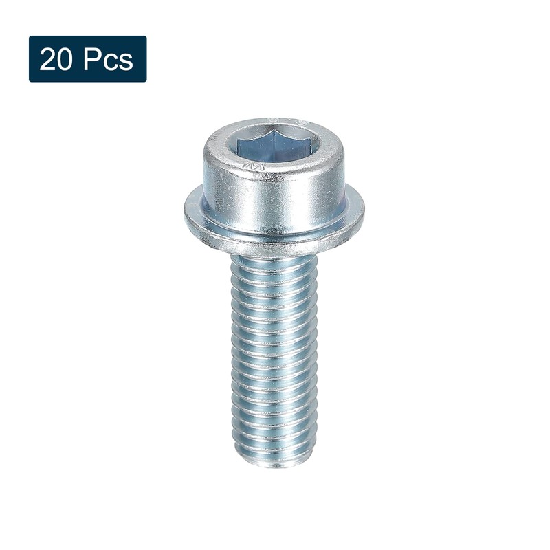 sourcing map M10x30mm Flanged Socket Head Cap Screws, 20pcs 8.8