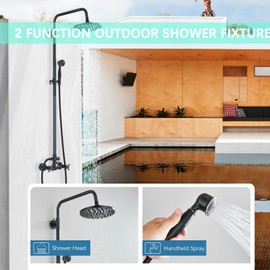 MOSSON Rain Shower System Oil Rubbed Bronze Outdoor Shower Faucet Set with 8 Inch Rainfall Shower Head Handheld Spray 2 Cross Handles Wall Mounted Bathroom Shower Fixtures Solid Brass