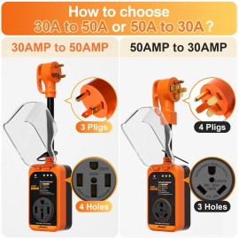 Marsflex 30 Amp to 50 Amp Rv Surge Protector 8000 Joules w/Waterproof Cover LED Light