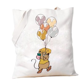 PXTIDY Mouse Gus Trip Tote Bag Cinderella Cartoon Movie Mouse Cute Gus Love Cheese Reusable Shopping Bag Family Vacation Gift