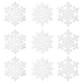Pack of 36 Snowflakes Christmas White, Glitter Snowflakes Decoration, Snowflakes Plastic Christmas Tree, Snowflakes for Hanging Christmas Tree Decorations Christmas Decoration