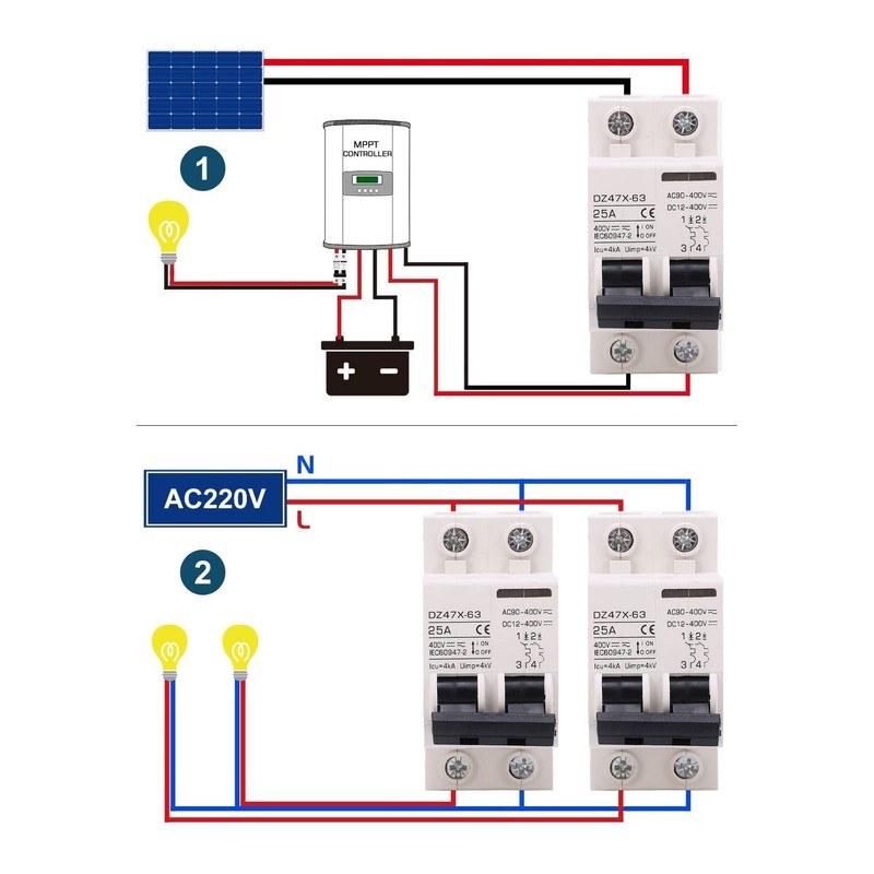 AC DC Circuit Breaker 2P 25A 400V DIN Rail Mount