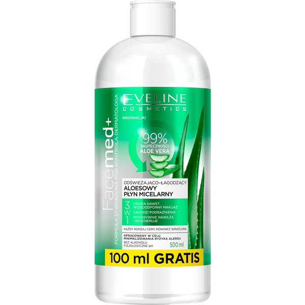 Eveline Facemed+ Aloe Vera Make-Up Remover Alcohol-Free 500 ml (400 ml + 100 ml)