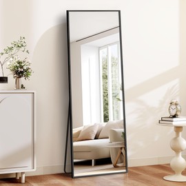 GlasFlength Arched Full Length Mirror, 57" x 20" Floor Mirror with Stand – Shatterproof Tempered Glass, Modern Aluminum Frame, Multi-Mount for Bedroom, Living Room, Gym, Black