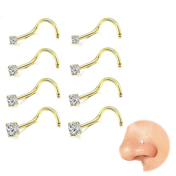 Kabwea 8 Pieces 316L Surgical Steel Hypoallergenic Nose Studs Piercing