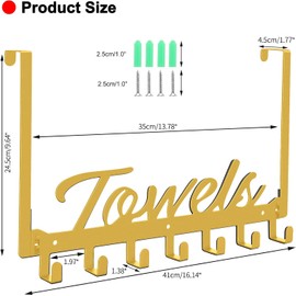 Azmoncy Over The Door Hooks, Heavy Duty Wall Mount Towel Hanger with 7 Hooks for Bedroom Bathroom Pool Kitchen Towels, Bag, Coats (Gold)