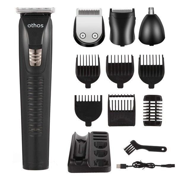 othos Multi-Functional Electric Grooming Hair Clipper Beard Trimmers Shaver Kit for Men Shaver Mustache Hair Face Nose Body Ear Trimmers Set USB Charging Rechargeable Lithium Battery Cordless Stand