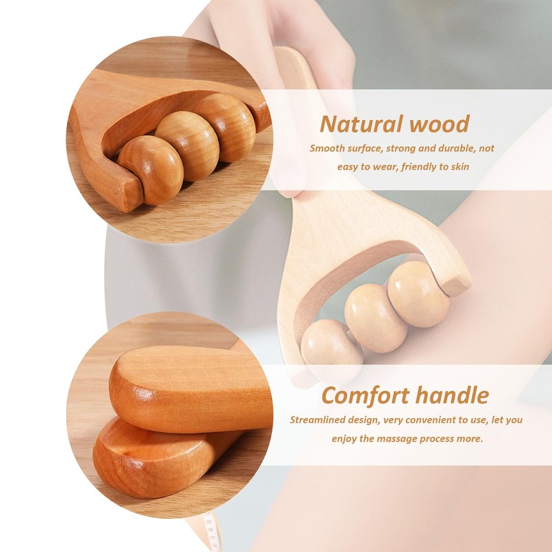3-teiliges Rollenmassagegerät, Holzroller-Kugelmassagegerät, Beinmuskel-Entspannungsgerät, Muskelmassagegerät, geeignet für Erwachsene