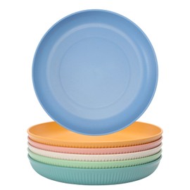 Set of 6 Dinner Plates Picnic Plates Camping Plates Dinner Plates Unbreakable Dinner Plates Reusable Plastic Plates Anti-Fall Dishwasher Safe 22.5 cm 6 Colours