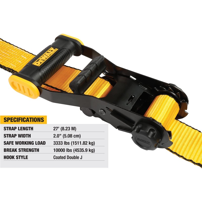 DEWALT DXBC10000J Black/Yellow 2" x 27' Ratchet Tie Down Strap