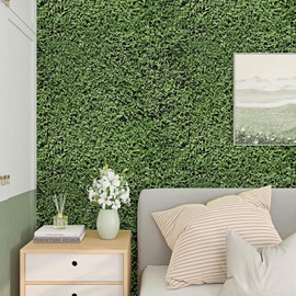 ReWallpaper 17.5in×23ft Peel and Stick Green Grass Wallpaper for Bedroom Renter Friendly Waterproof Contact Paper for Walls Cabinets Decorative Vinyl Wall Paper Roll Grassland Modern Leaves Wall Mural