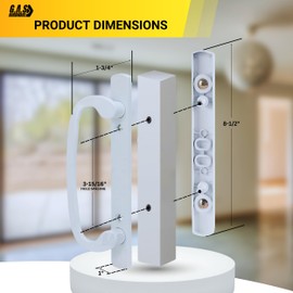 8.5" Legacy Sliding Patio Glass Door Dummy Handle Set – Sash Controls 2265 Handle Replacement – Fits 3-15/16" Screw Holes, 1-1/4" to 2-1/4" Thick Doors – No Latch, No Mortise Lock (White)