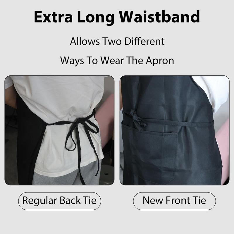 2 Pack Black Apron, Waterproof Adjustable Black Kitchen Chef Aprons