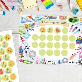 Papierdrachen Reward board set for children as tear-off pad, 10 sheets, motivational concept as educational aid, with great stickers for boys and girls, school motif set 20