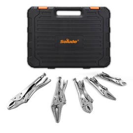 5-Piece Locking Pliers Tool Set with Case, 5", 7" & 10" Curved Jaw Vise Grip Pliers and 7" & 9" Long Nose Locking Clamp Pliers for Welding,Mechanic,Woodworking