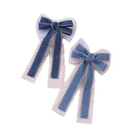 Blue Denim Hair Bow Clips Girls Denim Bowknot Pin Girls Blue Jeans Hair Bow Clips BW27 (Set-A)