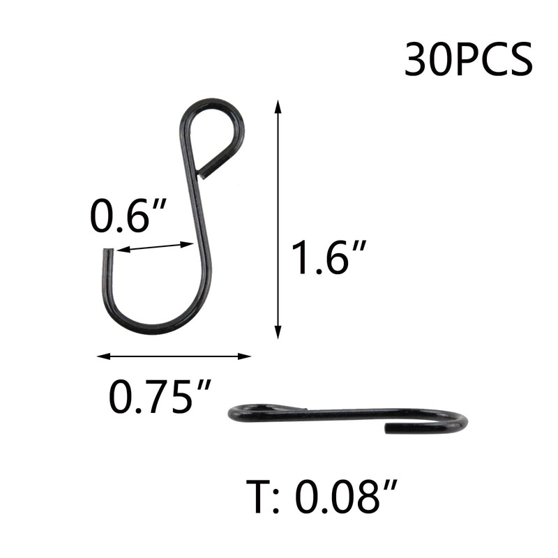 T Tulead 30PCS S-Hooks Small Metal Hanging Hooks 1.6" Black