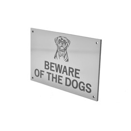 Beware of the Dogs Sign - Easy to See Warning, Indoor/Outdoor Notice, Deterrent Sign (Medium DOGS, Silver Rottweiler)