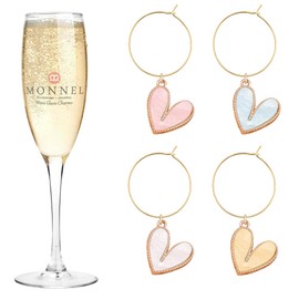 MONNEL P570 Assorted Little Love Hearts Wine Charms Glass Markers Tags for Party Decorations with Velvet Bag- Set of 4