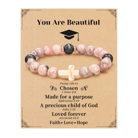 JSJOY Nature Stone Bracelet Birthday Gifts for Women Girls, Birthday Cross Bracelet Gifts for Age 6 to 80 Year Daughter Granddaughter Niece Mom Sister Christian Easter Gifts, 7inch, Metal, no gemstone