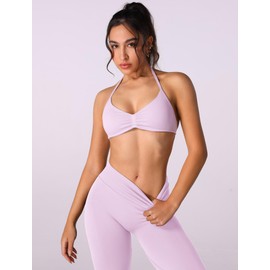 ABOCIW Pink Workout Sets for Women 2 Piece Seamless Scrunch Butt Lifting High Waist Impact Gym Leggings Matching Halter Sports Bra Active Wear Yoga Outfits #1 Pink X-Small