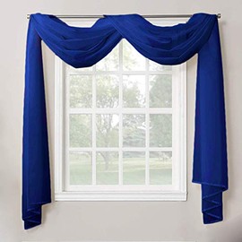 Decotex 1 Piece Sheer Voile Home Decor Fully Hemmed Scarf Valance Swag Topper (37" X 216", Royal Blue)