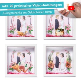GLÜCKSWOLKE Mr & Mrs Money Box, Wedding Motif, Fillable 3D Picture Frame, Money Gifts Packaging for Hen/Stag, Bride and Groom, Wedding Gift, Piggy Bank Decoration, Money Box Wedding Fund Gift