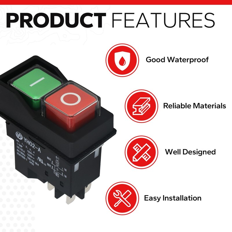 120V Electromagnetic Push Button Switch for Table Saws,Drill Press,Router Table,