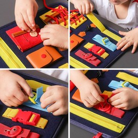 Fitall Busy Board Montessori Toys for Toddlers Sensory Toys Learning Basic Dress Skill