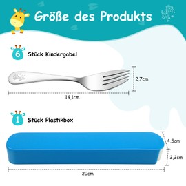 TEAMFAR Children's Cutlery Set, 6 Pieces Stainless Steel Polished Children's Forks with Giraffe Engraving, Children's Cutlery Set from 1-3 Years, Toddler Fork Set with Cutlery Box, Small Children's