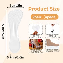 2 Paar Antirutsch Geleinlagen Damen, Selbstklebende Rutschfeste Einlegesohlen, 3/4 Transparente Komfort Schuheinlagen,Weiche Einlegesohlen, Linderung von Fußschmerzen für Pumps Sandalen Flats