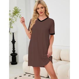Chunoy Hospital Gowns for Women Short Sleeve Button Open Back Nursing Gowns Post Surgery Dress Nightgown Brown X-Large