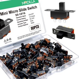 80 Pcs SPDT Micro Slide Switch 3 Pin 2 Position,Small 5mm Vertical Toggle Switch 1P2T,Black Mini On-Off Switch Available for Electronic Projects, Arduino Switches