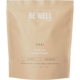 Be Well by Kelly LeVeque Be Well by Kelly Chai Grass-Fed Beef Protein Powder, 23G of Protein & 1G of Carbs (3 Ingredients, 30 Servings) 9 Amino Acids + 3 BCAAs No Soy, No Dairy, Stevia-Free, No Sugar Added 1.65lb 750g