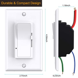 0-10V Dimmer Switch for LED/ CFL/ Incandescent/ Halogen, 3-Way or Single Pole Low Voltage Dimmer Switch, 600W Max, ETL Listed, Wall Plate Included, White 1-Pack