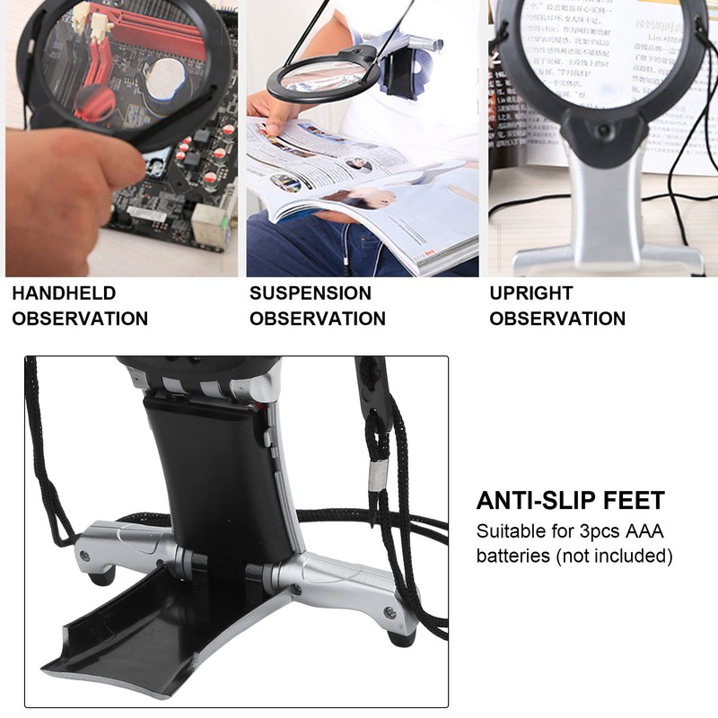 26X Dual LED Reading Magnifier Handheld Neck Wearing MultiFunction Table