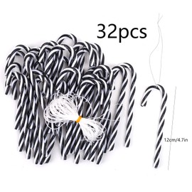 HERZWILD 32 x Black Christmas Tree Decorations Candy Canes for Hanging Christmas Decoration Pendant Candy Cane Ornaments Xmas Tree Hanging (Black 12 cm)