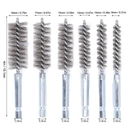 Walfront 6PCS Hole Cleaning Brushes Bore Brush Twisted Wire Cleaning Brush Power Drill Wire Brush 1/4in Hex Shank Steel Wire Silver