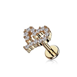 Pierced Owl 16GA 316L Stainless Steel CZ Crystal Paved Heart Outline Internally Threaded Stud (Rose Gold Tone)