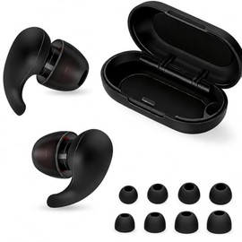 Tapones para Dormir, Tapones para Ronquidos de Silicona Reutilizable, Reducción de Ruido para Dormir de Lado, Viaje, Oficina y Concentración, 4 Tamaños XS/S/M/L con Estuche Portátil.(Negro, grande)