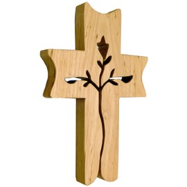 Kaltner Präsente Geschenkidee - Wandkreuz Echt Buche Holz Kreuz Kruzifix für die Wand 19 cm modern Baum des Lebens
