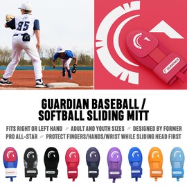 Guardian Baseball Sliding Mitt - Youth and Youth Sizes - Sliding Glove for Baseball - Elastic Compression Strap - Youth, Pack of 2 (Red)