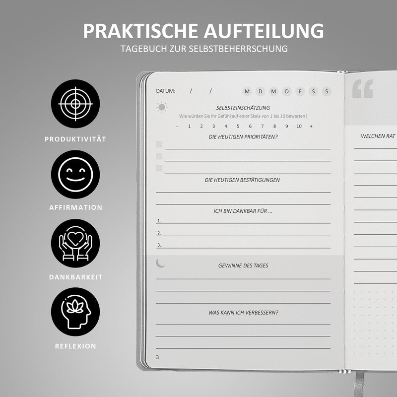 BIROYAL Self-Mastery Journal for Men, Grey Triangle