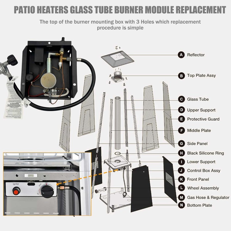 Patio Heaters Glass Tube Burner Module Replacement 47 000 BTU