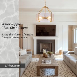 Blhxian Glass Drum Gold Chandelier for Dining Room 18'' Entryway Light Fixture 4-Light Kitchen Chandeliers Over Table Bedroom Light Fixture for Living Room Hallway Foyer Kitchen