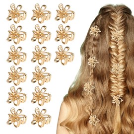 15 PCS Small Flower Gold Hair Clips for Women Cute Mini Tiny Little Sparkling Metal Flower Sweet Gold Artificial Bangs Nonslip Hair Claw Clips Decorative Cute Hair Accessories for Women Girls Gift